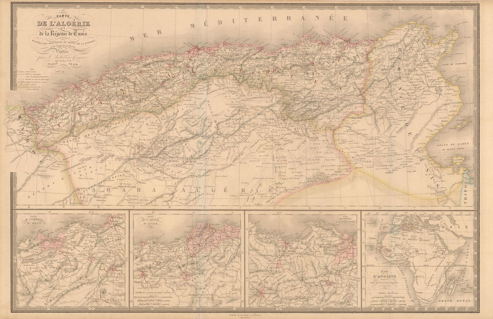 'Carte de L'Algérie et de la Régence de Tunis' ANDRIVEAU-GOUJON Algeria 1850 map